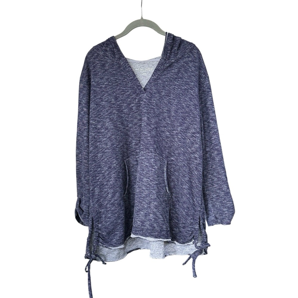 Soft Surroundings Women Hoodie XL Marled Purple Kangaroo Pocket Cotton Tie Sides